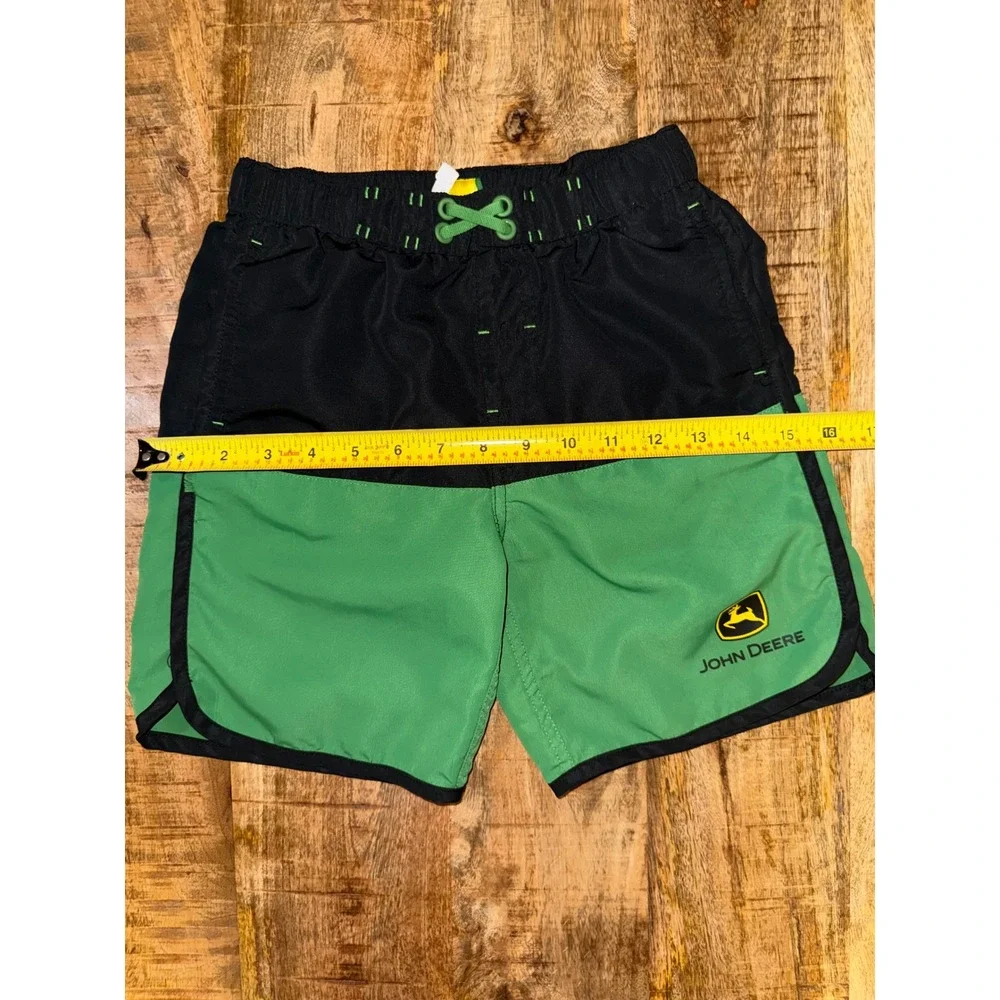 John Deere Boys Green Black Swim Trunks Board Shorts Mesh Lined Kids